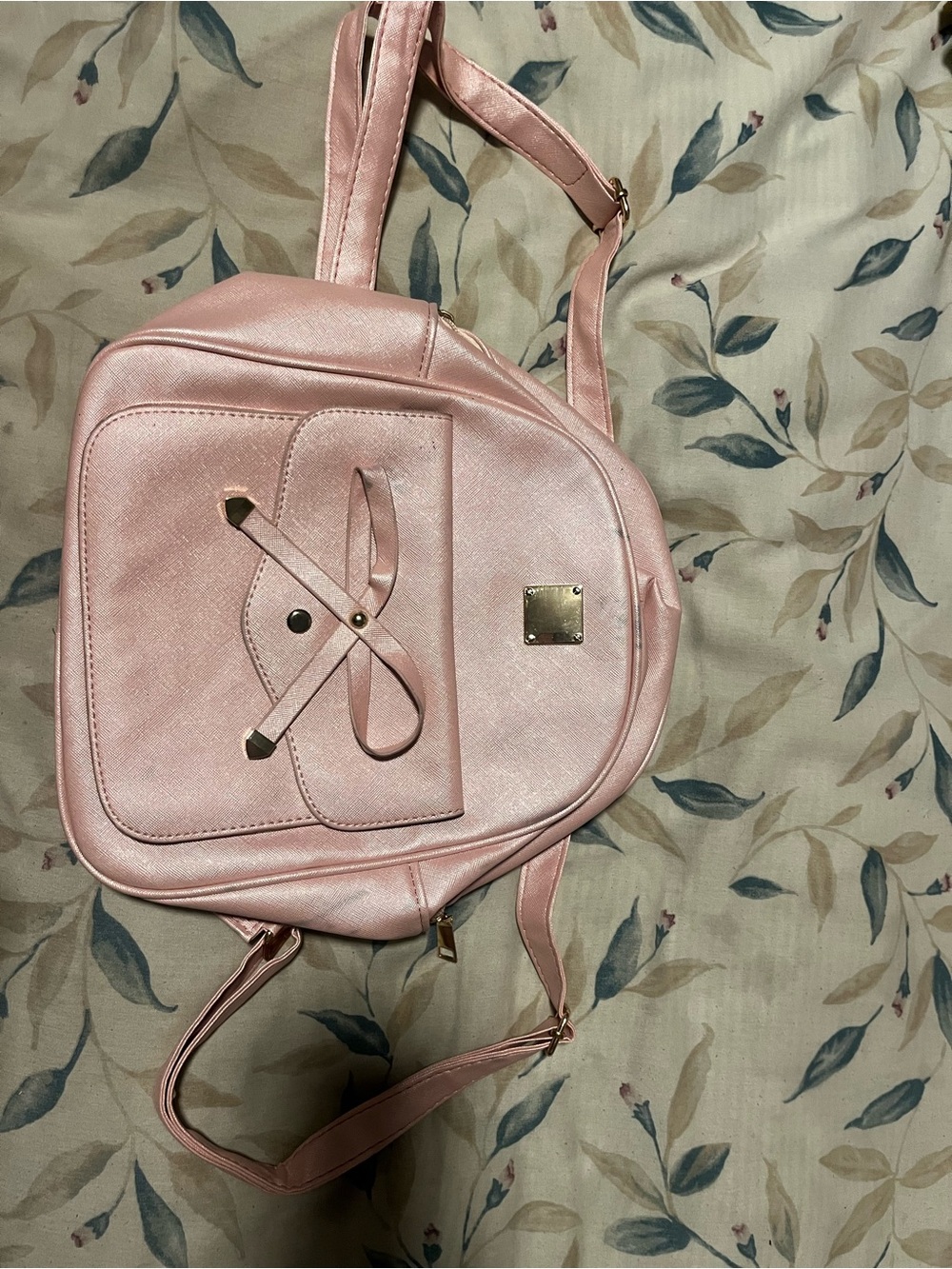 Pink Faux-Leather Mini Backpack with Front Pocket